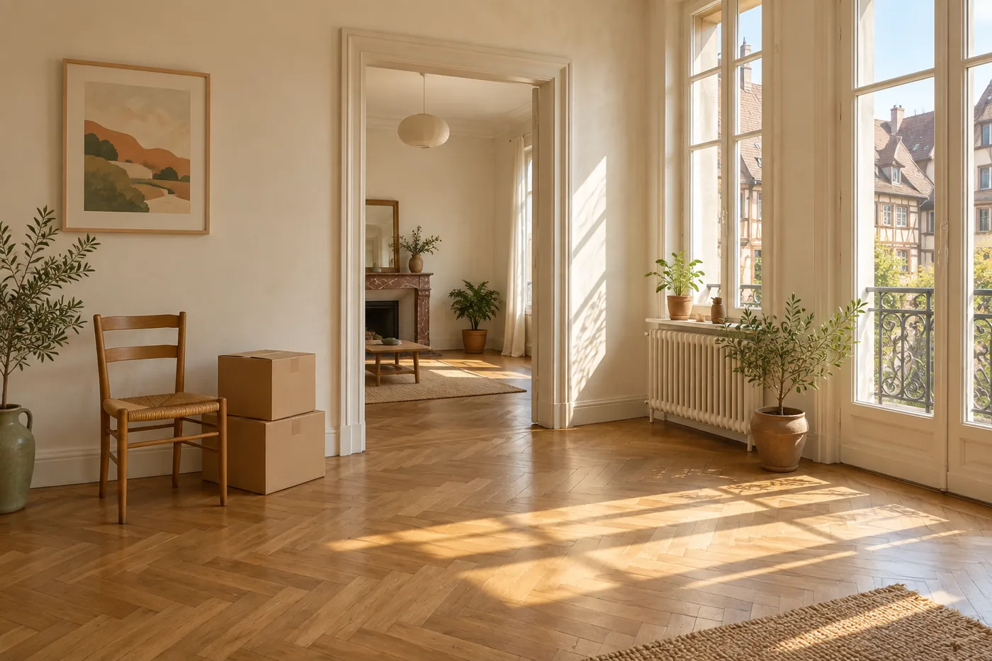 Un intérieur lumineux, des cartons rangés et de l’espace retrouvé.